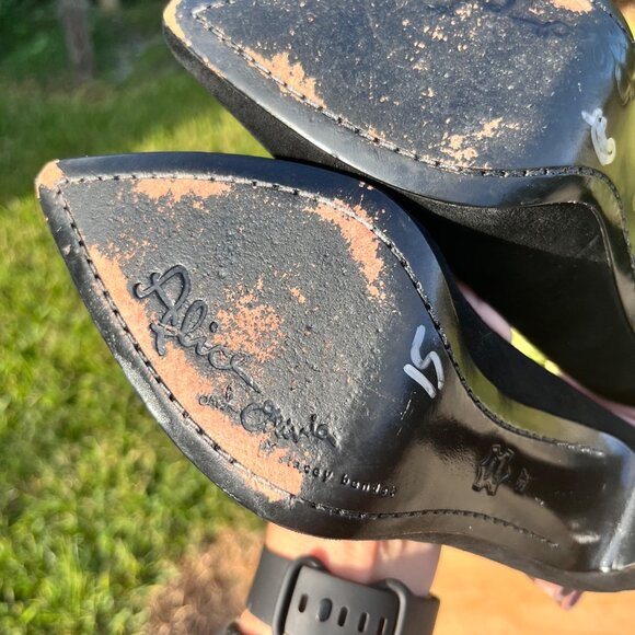 Alice + Olivia Black Velvet Pink Bow Stiletto Pumps Size 37 / US 6.5 - Picture 10 of 11